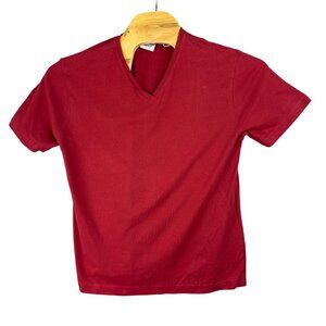 Katherine Bishop Womens Size L Red V-Neck T-Shirt 100% Cotton Knit